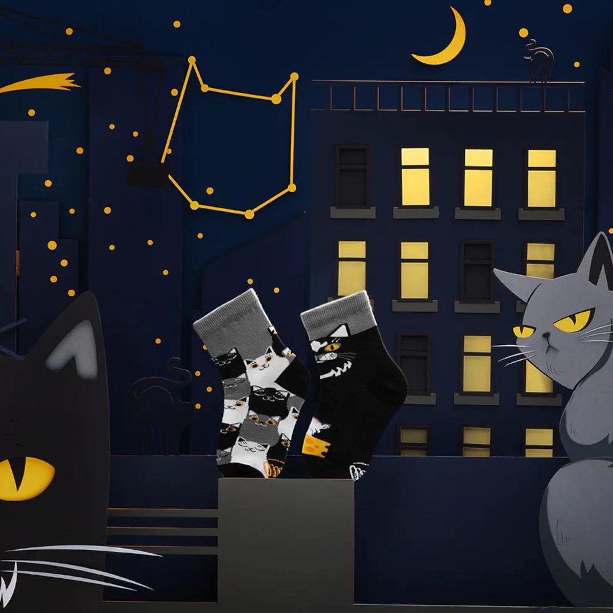 MANY MORNINGS lasten eriparisukat, Black Cat