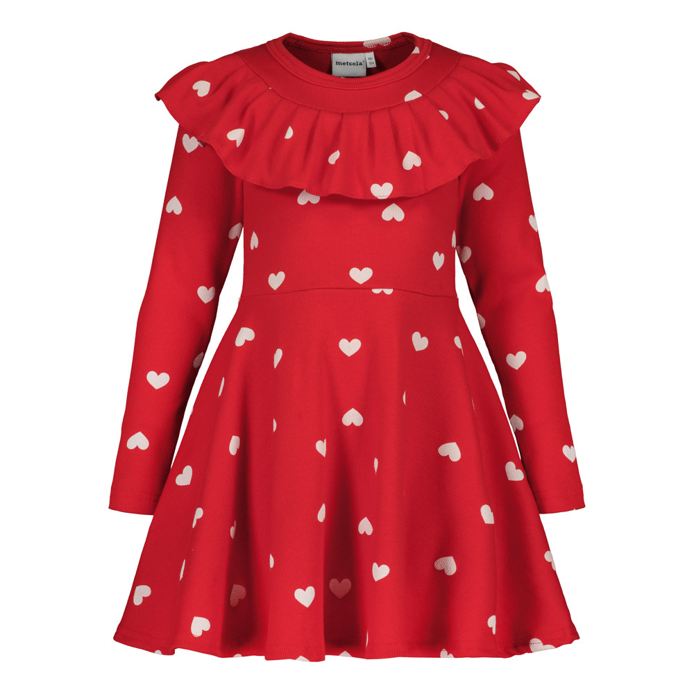 METSOLA Heart Song Rib Ruffle Collar Dress, Poppy
