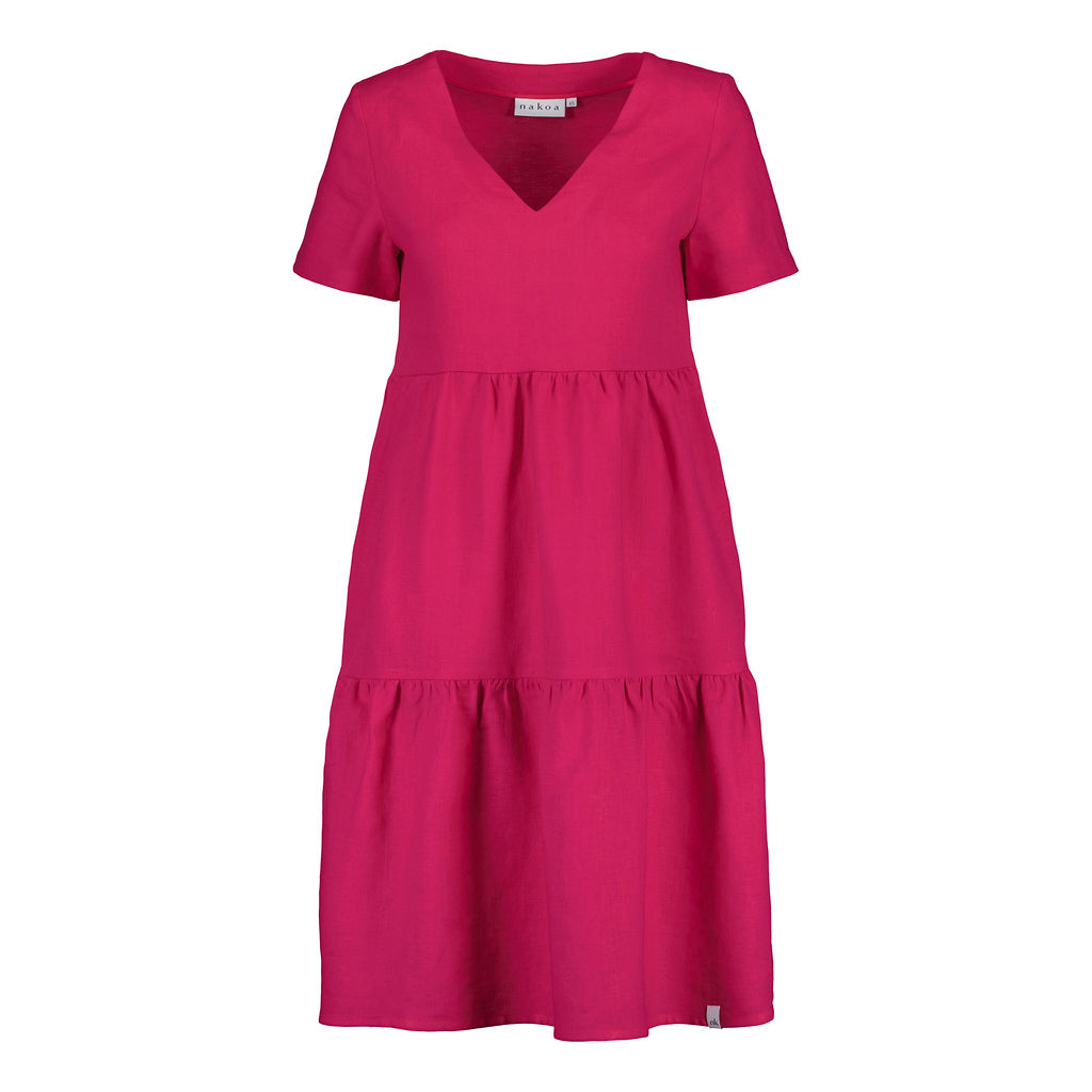 NAKOA aikuisten Layered Linen Dress, Pink Peacock