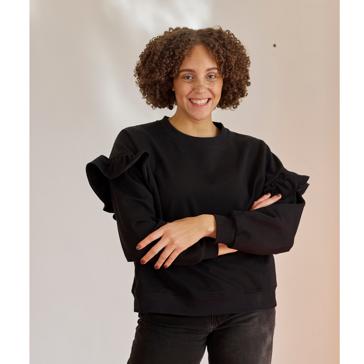 METSOLA FRILL SWEATER collegepaita, Licorice