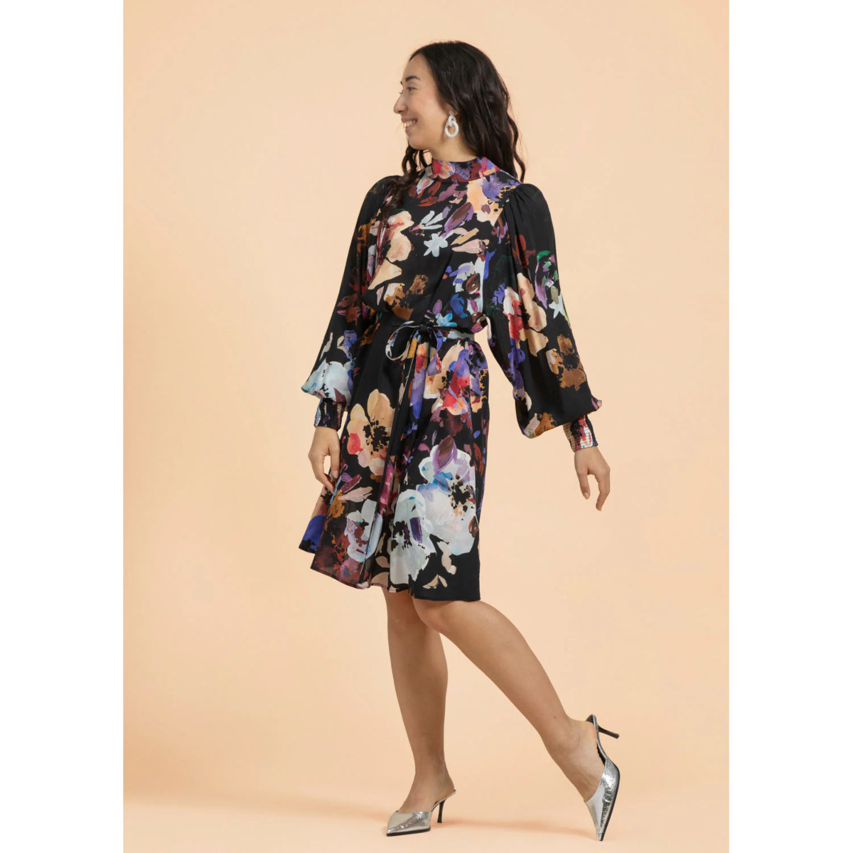 KAIKO PUFF DRESS mekko, Black Anemone