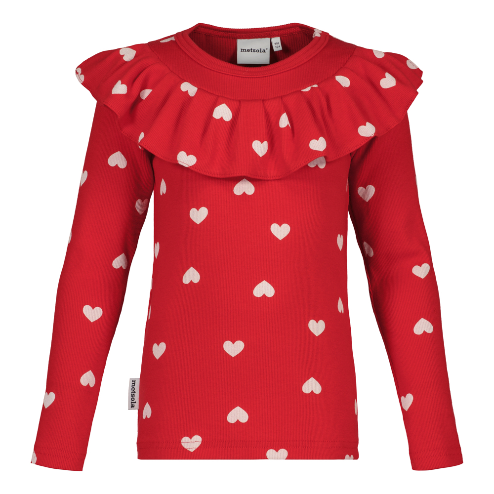 METSOLA Heart Song Rib Ruffle Collar shirt, Poppy