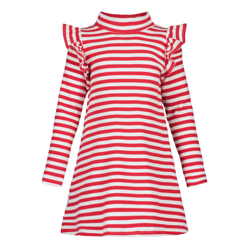 METSOLA STRIPED MOCK NECK RIB DRESS, Poppy/Vanilla