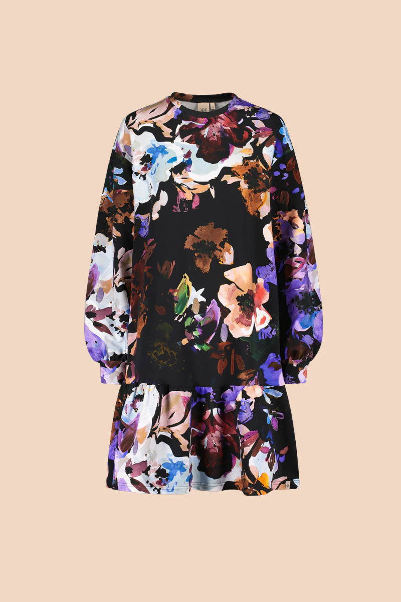 Alternative view of KAIKO RUFFLE SWEATSHIRT DRESS, Black Anemone