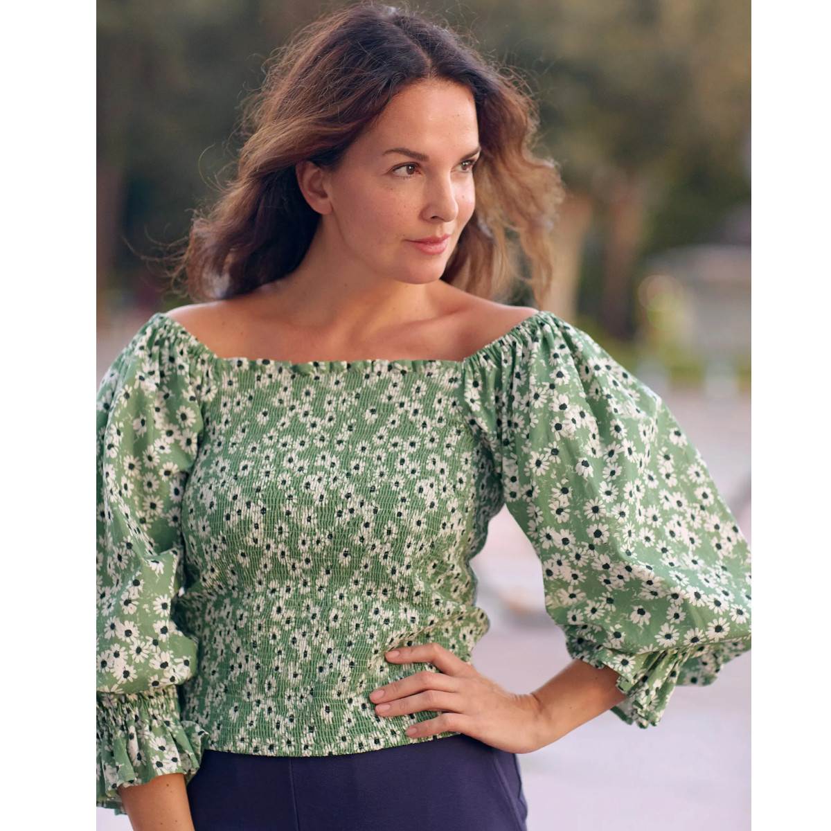 KAIKO SMOCK BLOUSE, Daisy Sage