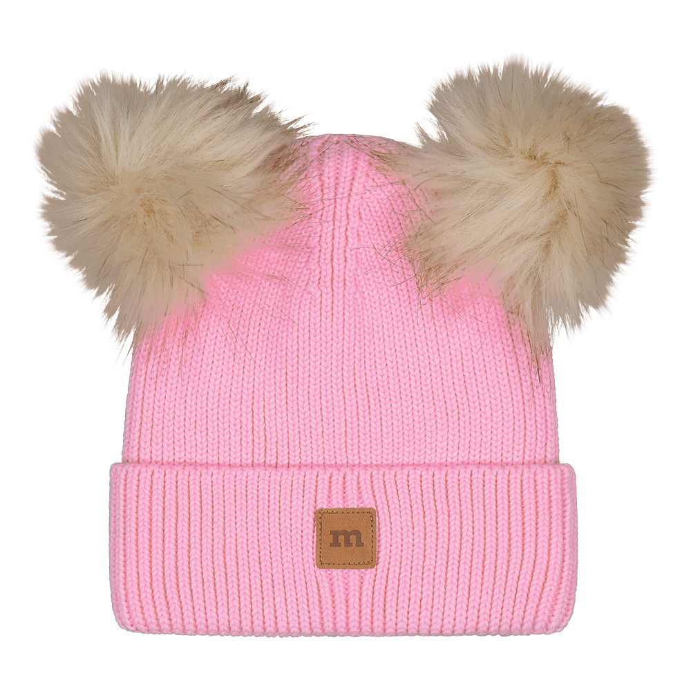 METSOLA COTTON BEANIE WITH FUR POM POMS, Pinkie