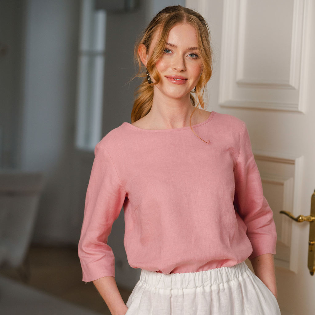 NAKOA Classic Linen Blouse, Powder Pink