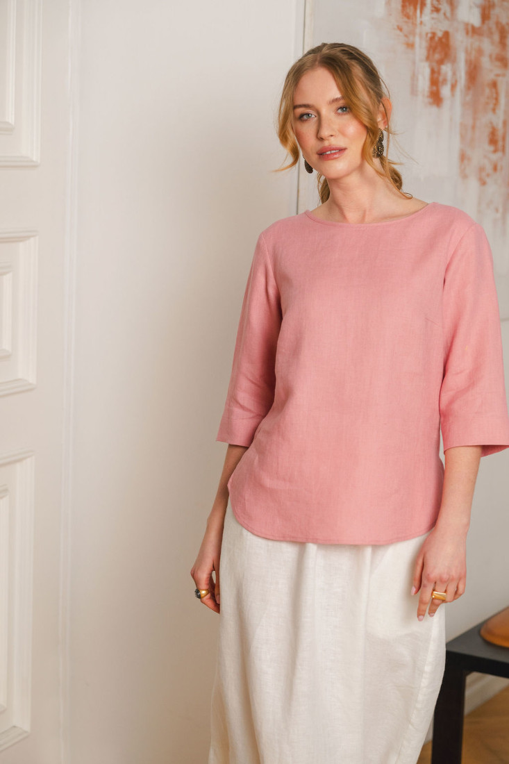 Alternative view of NAKOA Classic Linen Blouse, Powder Pink