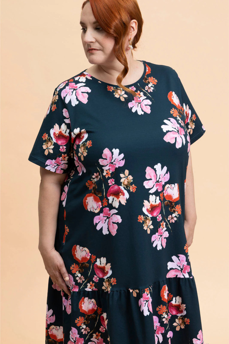 Alternative view of KAIKO RUFFLE T-SHIRT DRESS, Cherry Blossom Navy