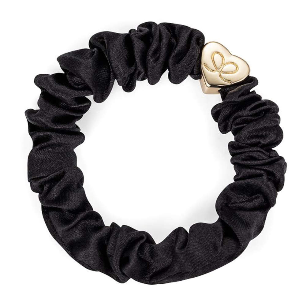 BY ELOISE GOLD HEART SILK SCRUNCHIE, Black