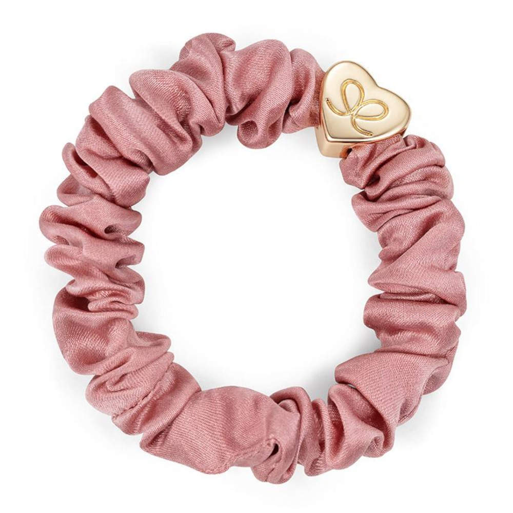 BY ELOISE GOLD HEART SILK SCRUNCHIE, Champagne Pink