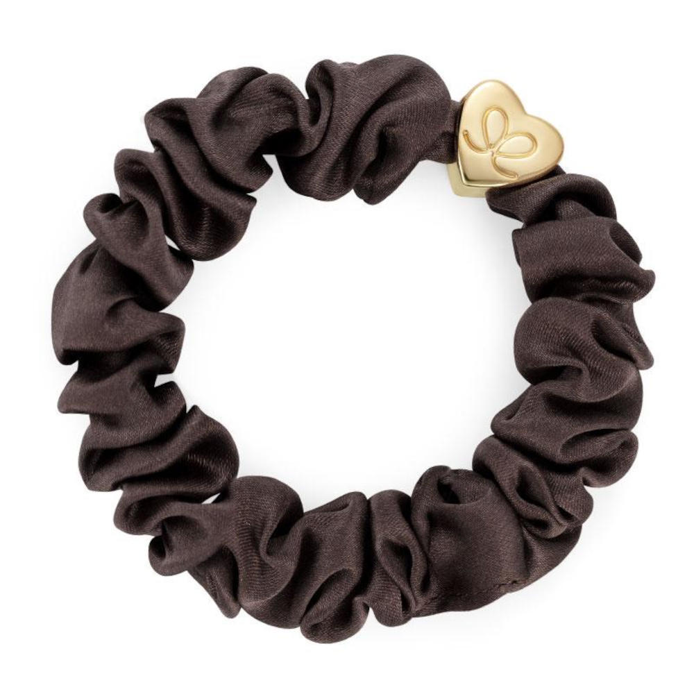 BY ELOISE GOLD HEART SILK SCRUNCHIE, Mocha