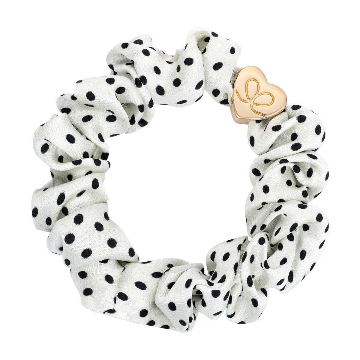 BY ELOISE GOLD HEART SILK SCRUNCHIE, Polka Dot