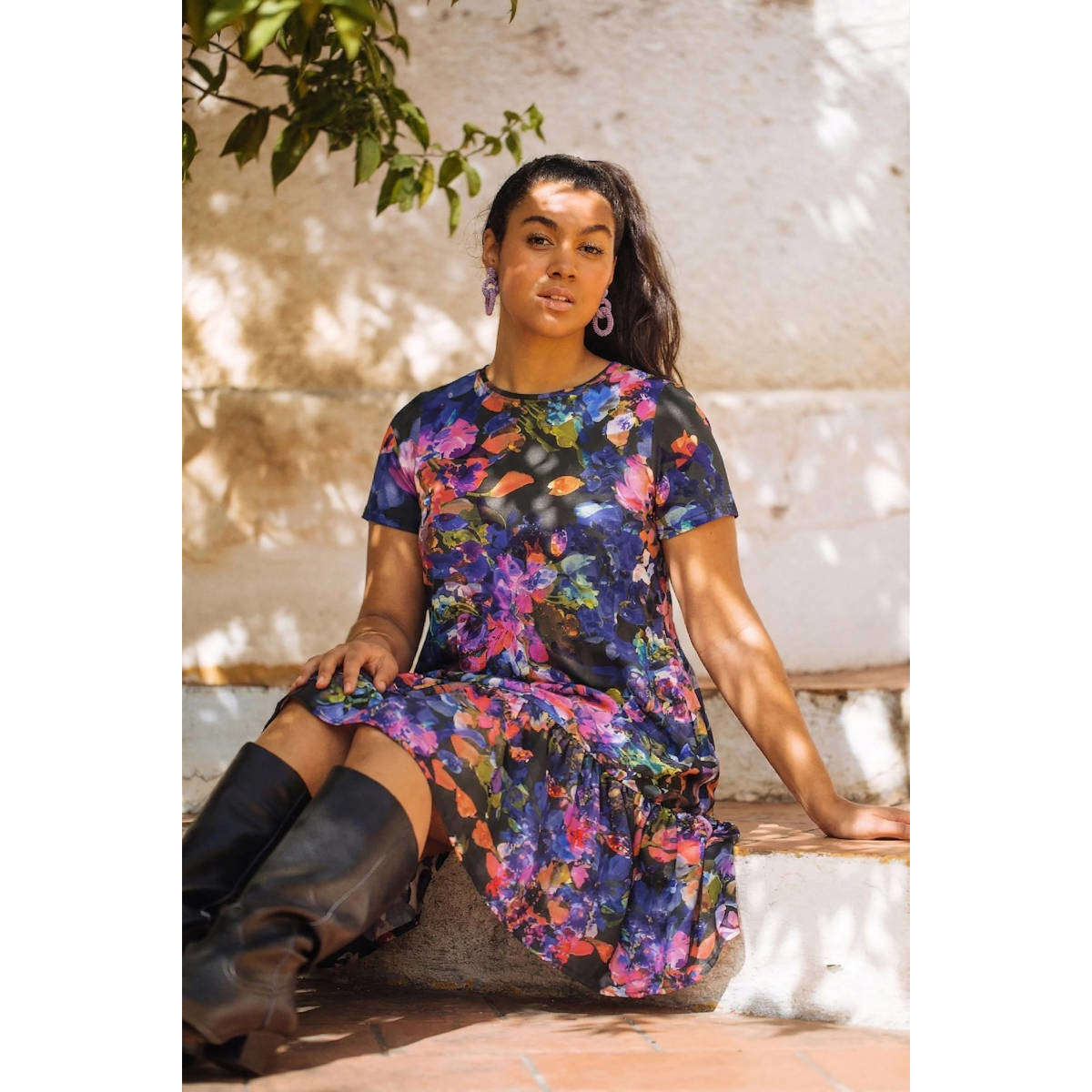 KAIKO RUFFLE T-SHIRT DRESS, Sweet Pea
